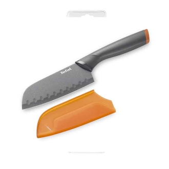 Tefal Fresh Kitchen Santoku Knife With Cover 12cm Titanium Non Stick Coating Ideal For Slicing & Chopping All Types of Food High Performance Stainless Steel K1220104