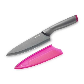 Tefal Fresh Kitchen Chef Knife With Cover 15cm Titanium Non Stick Coating Ideal For Slicing & Chopping All Types of Food High Performance Stainless Steel K1220304