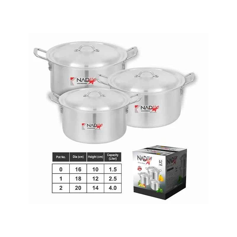Nadstar Cookware Set 3Pcs Set With Lid &Amp; Handle Metal Finish Sufuria 1.5L 2.5L 4L 0X2 2 Nadstar Cookware Set 3Pcs Set With Lid &Amp; Handle Metal Finish Sufuria 1.5L 2.5L 4L 0X2