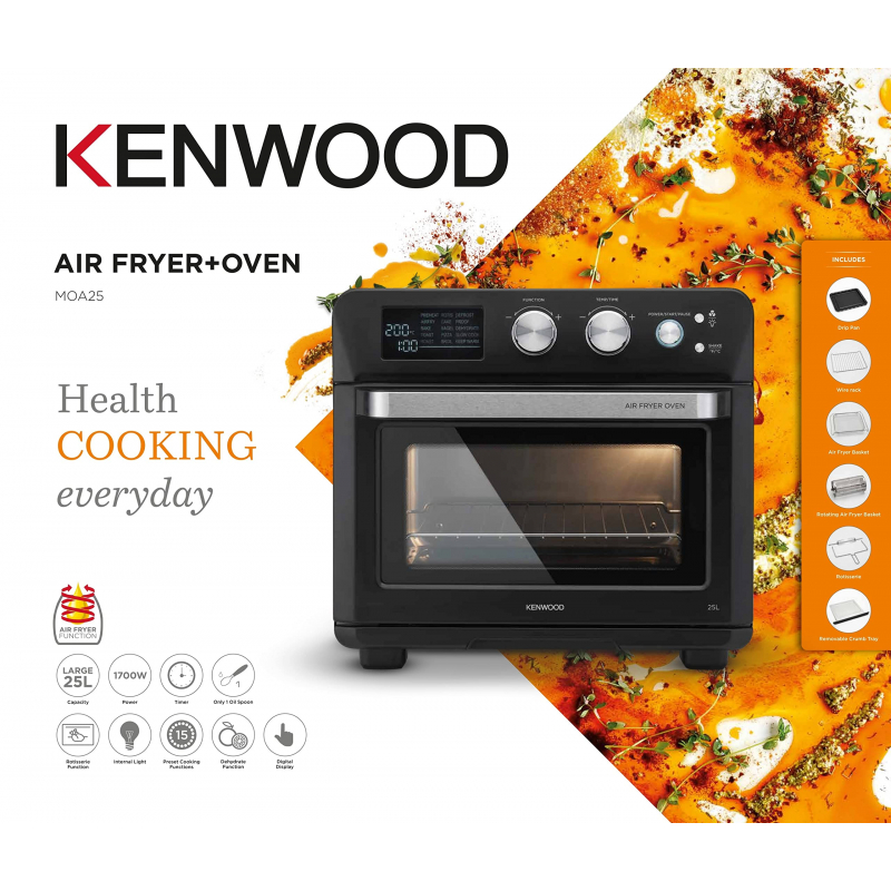 Kenwood Toaster Oven + Air Fryer 2-In-1 25L - Oven Toaster Grill With Large Capacity Rotisserie Function For Frying Roasting Grilling Broiling Baking Browning Defrosting Heating Moa25.600Bk 2 Kenwood Toaster Oven + Air Fryer 2-In-1 25L - Oven Toaster Grill With Large Capacity Rotisserie Function For Frying Roasting Grilling Broiling Baking Browning Defrosting Heating Moa25.600Bk