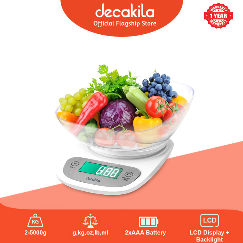 Decakila Kitchen Scale Bowl 2-5000G Digital Multifunction Food Scale Touch Button Ultra Slim With Large Lcd Display Kmtt092W 2 Decakila Kitchen Scale Bowl 2-5000G Digital Multifunction Food Scale Touch Button Ultra Slim With Large Lcd Display Kmtt092W