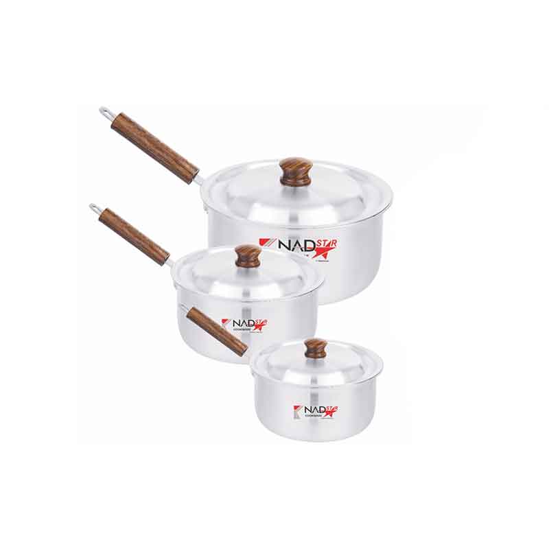 Nadstar Saucepan 3Pcs Set With Lid Smooth Wooden Handle 18-23 1X3 1 Nadstar Saucepan 3Pcs Set With Lid Smooth Wooden Handle 18-23 1X3