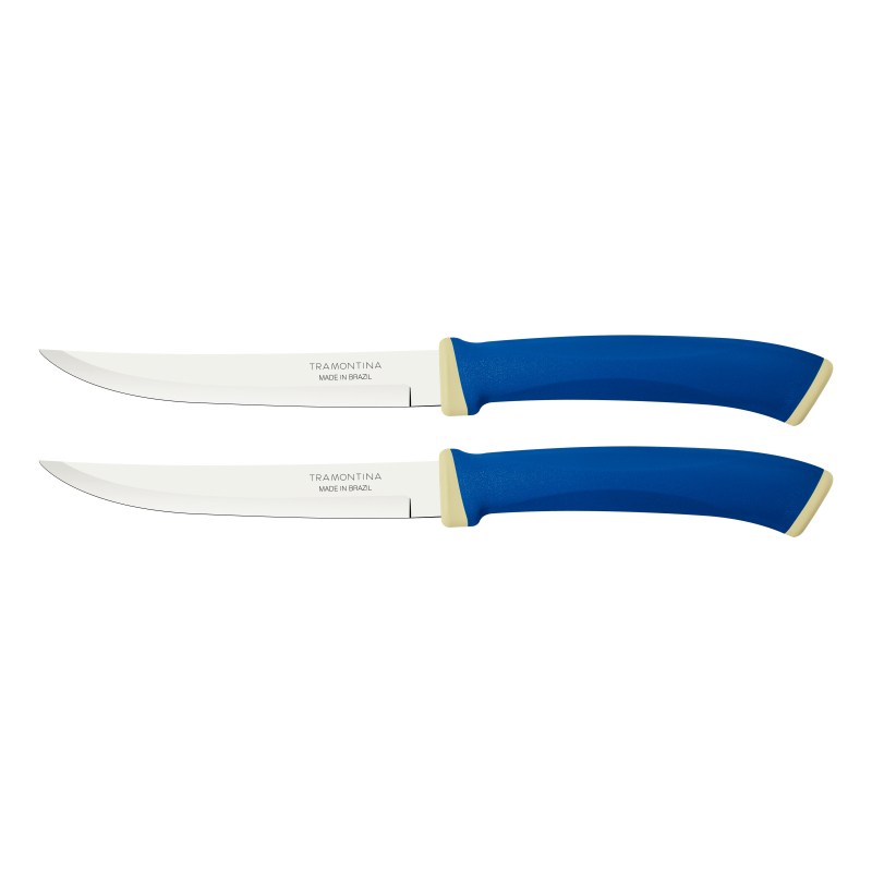 Tramontina Felice Barbecue Knife 5'' Stainless Steel Blades, Smooth Edge and Blue Polypropylene Handles 2pc Set 23493/215