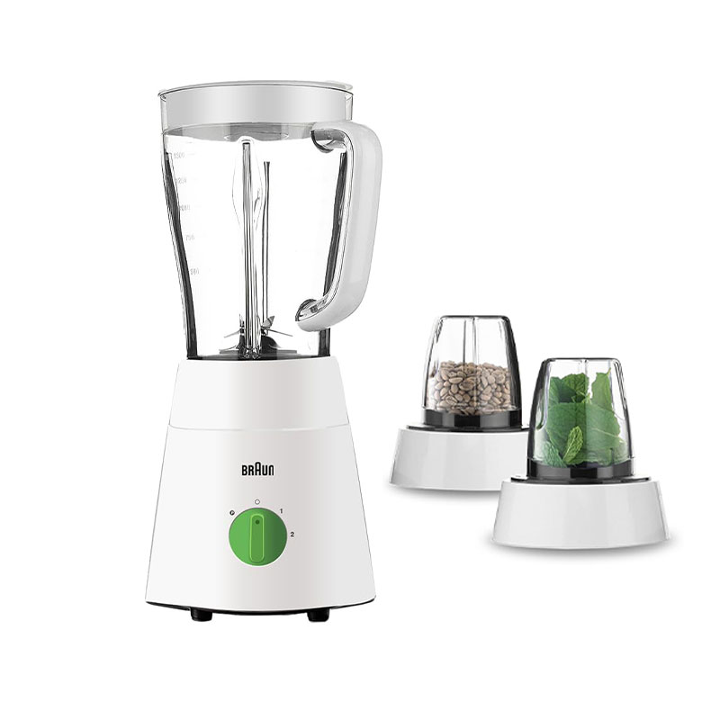 Braun Blender 1.5L 500w Mill & Chopper PowerBlend Triangular Plastic  Jug, 2 Speed, Ice Crushing Function, Stainless Steel Blades JB0123WH