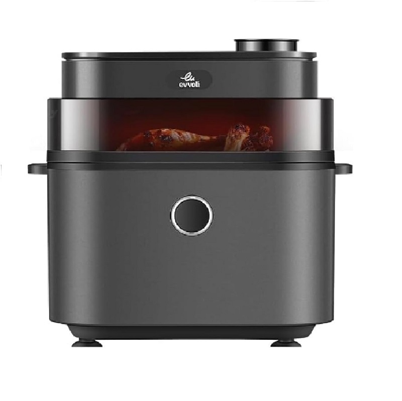 Evvoli Air Fryer 8L Digital Control Panel Display, 8 Preset Programs with Juicy and Crisper Plate and Water Tank1650W Black EVKA-AF8008D