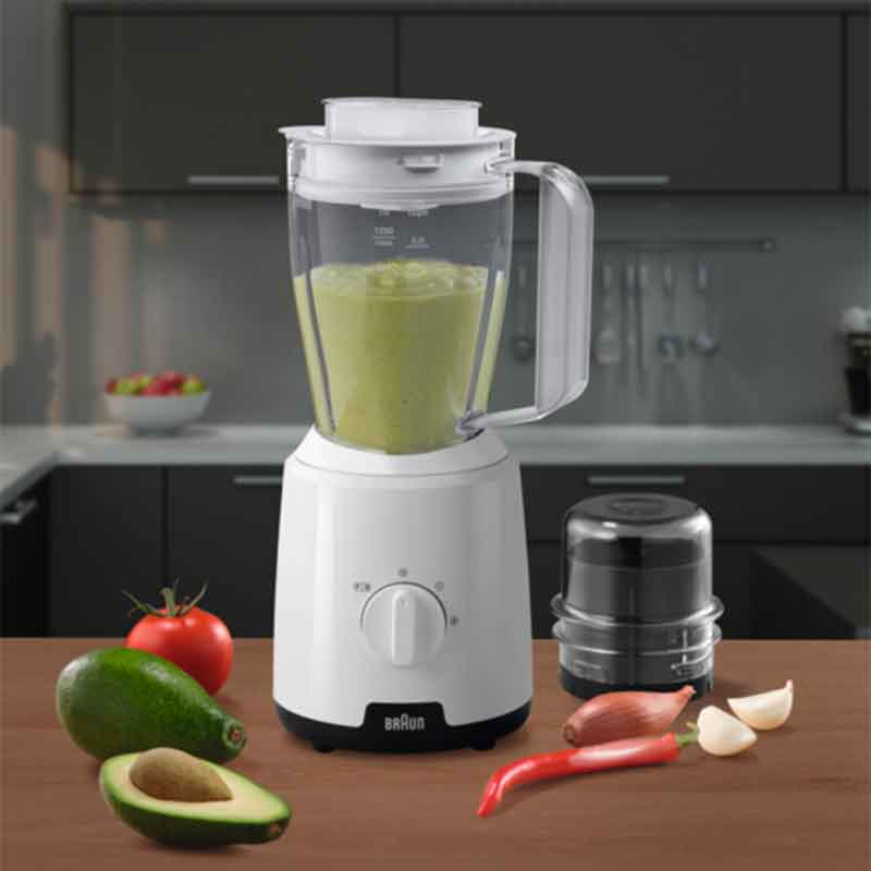 Braun Blender 2L 600w PowerBlend1 With Grinder Triangular Plastic BPA Free Jug, 2 Speed, Ice Crushing Function, JB101AI White