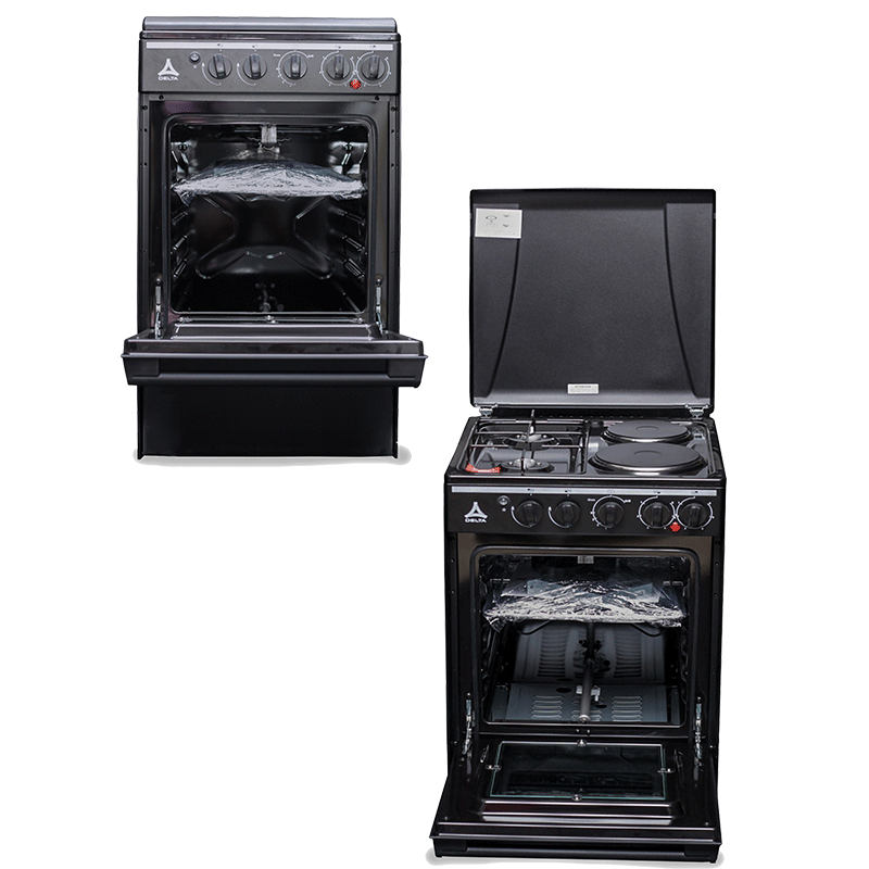 Delta Cooker 50x50cm Gas Oven 2 Gas 2 Electric Silver with Black DGC22B
