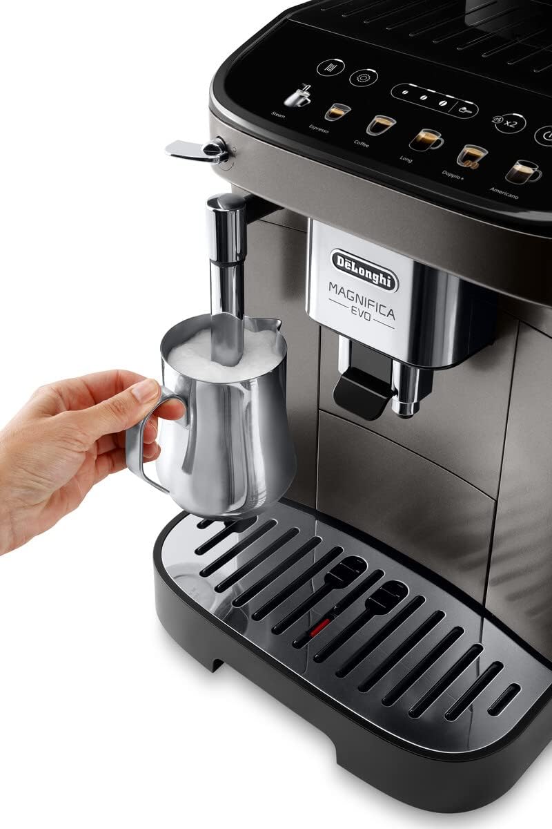 De'Longhi Magnifica EVO Bean to Cup Fully Automatic Coffee Machine Traditional Milk Frother Built In Grinder 100% Arabica Whole Coffee Beans ECAM290.42.TB Titanium & Black