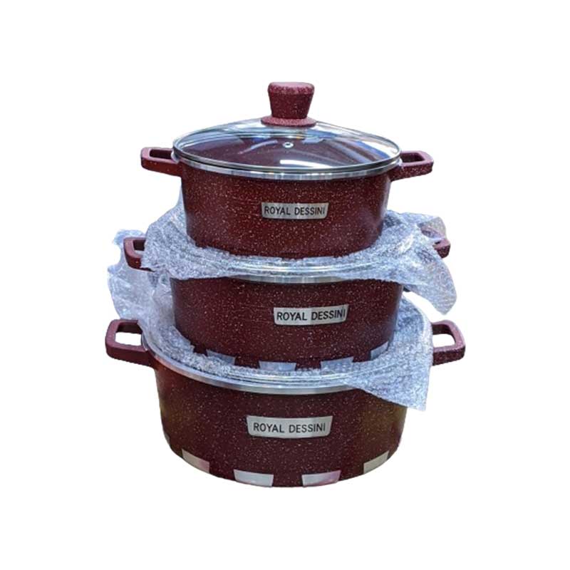 Royal Dessini Cookware Set 24,28,32cm Non-Stick Casserole Pot Glass Lids 6pc Set