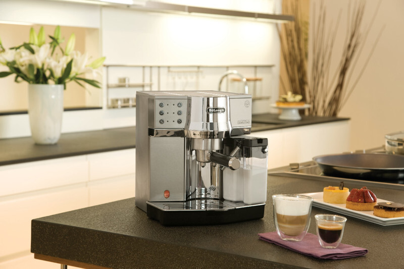 De'Longhi Expresso Maker Pump Driven & Cappuccino Machine 1450W (Metallic) Latte Macchiato Hot Milk Removable Drip Tray EC850.M