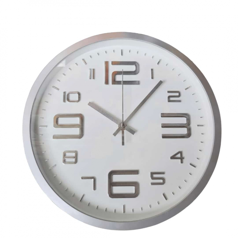Generic High Quality, Elegant Design Medium Size Battery Operated Round Shaped Analog Silent Quartz Wall Clock White With Silver Border/Numbers