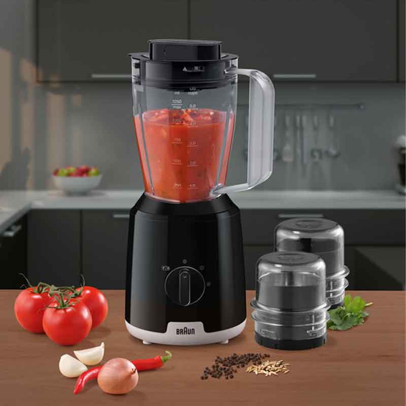 Braun Blender 2L 600w PowerBlend1 With 2 Grinder Triangular Plastic BPA Free Jug, 2 Speed, Ice Crushing Function, JB101AI-JB1023 Black