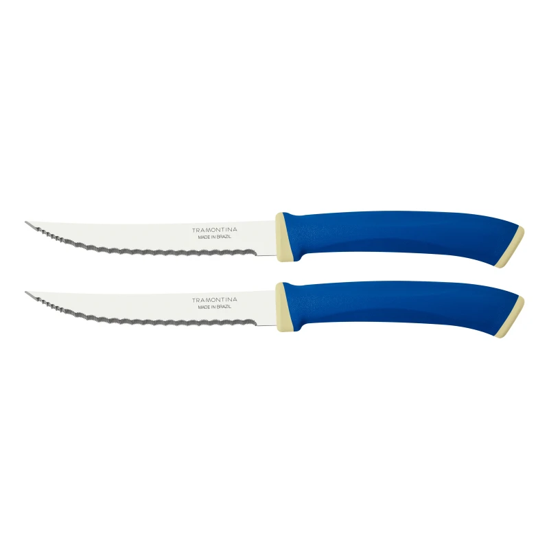 Tramontina Felice Barbecue Knife 5'' Stainless Steel Blades, Microserrated Edge &Amp; Blue Polypropylene Handles 2Pc Set 23494/215 2 Tramontina Felice Barbecue Knife 5'' Stainless Steel Blades, Microserrated Edge &Amp; Blue Polypropylene Handles 2Pc Set 23494/215