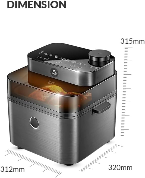 Evvoli Air Fryer 8L Digital Control Panel Display, 8 Preset Programs With Juicy And Crisper Plate And Water Tank1650W Black Evka-Af8008D 3 Evvoli Air Fryer 8L Digital Control Panel Display, 8 Preset Programs With Juicy And Crisper Plate And Water Tank1650W Black Evka-Af8008D