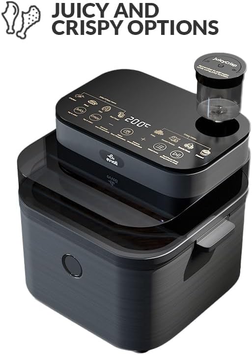 Evvoli Air Fryer 8L Digital Control Panel Display, 8 Preset Programs With Juicy And Crisper Plate And Water Tank1650W Black Evka-Af8008D 4 Evvoli Air Fryer 8L Digital Control Panel Display, 8 Preset Programs With Juicy And Crisper Plate And Water Tank1650W Black Evka-Af8008D