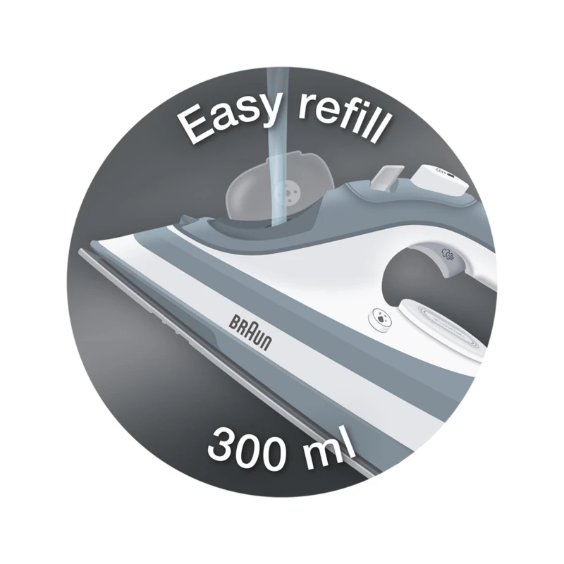 Braun Steam Iron 300Ml Tank Dry And Spray Function 2000W Ts510 Adjustable Temperature Technology Ceramic Nonstick Plate 95G Per Min Vertical Steam Shot 3 Braun Texstyle 5 Steam Iron - Eloxal Sole Plate Anti-Drip System 300Ml Water Tank Capacity Ts510