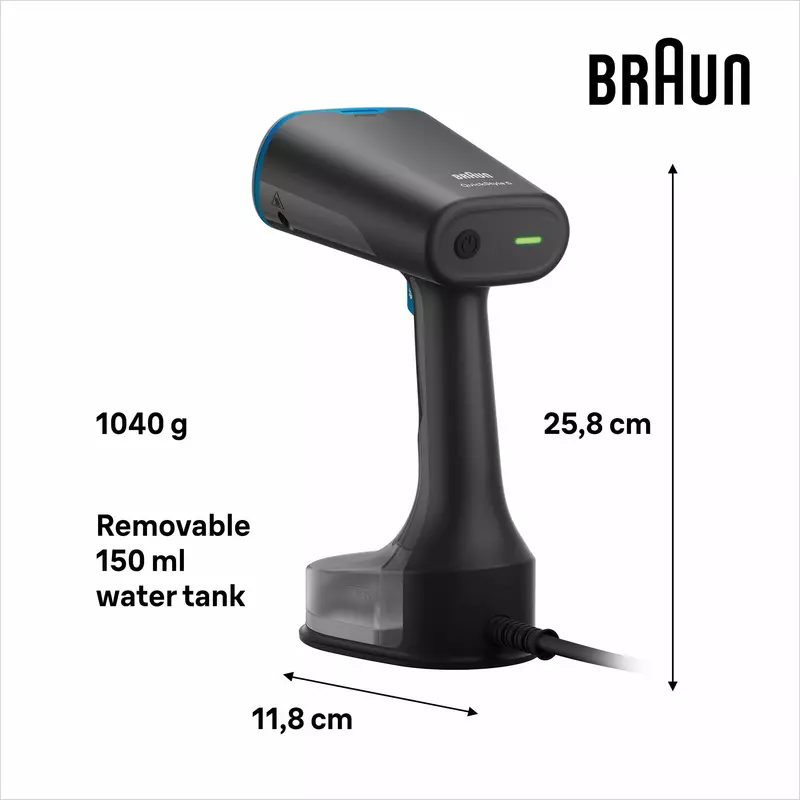Braun Garment Steamer 150Ml Tank Hand Held 1200W 13850000-Gs5031Bl Horizontal And Vertical Compact And Light Soleplate Removable Water Tank 6 Braun Garment Steamer 1200W 150Ml Quickstyle 5, With Dual Heated Free Glide 3D Plate, Handheld Garment Steamer With Fast Heating, Vertical Ironing, 13850000-Gs5031Bl