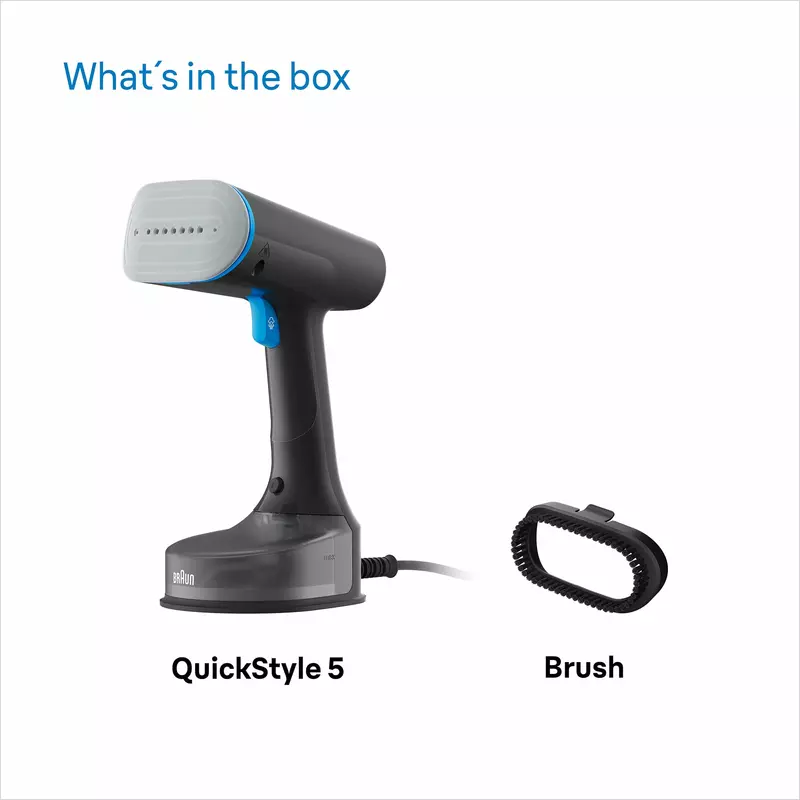 Braun Garment Steamer 150Ml Tank Hand Held 1200W 13850000-Gs5031Bl Horizontal And Vertical Compact And Light Soleplate Removable Water Tank 9 Braun Garment Steamer 1200W 150Ml Quickstyle 5, With Dual Heated Free Glide 3D Plate, Handheld Garment Steamer With Fast Heating, Vertical Ironing, 13850000-Gs5031Bl