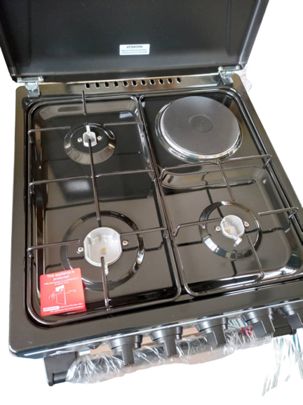 Delta Cookers 50X55Cm 3 Gas Burner, 1 Electric Hotplate With Gas Oven &Amp; Grill Black Dgc31B 3 Delta Cookers 50X55Cm 3 Gas Burner, 1 Electric Hotplate With Gas Oven &Amp; Grill Black Dgc31B