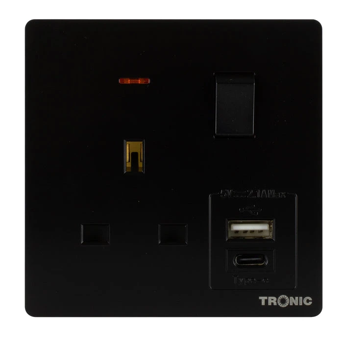 Tronic Single Switch Socket With Usb + Type C 1 Tronic Single Switch Socket With Usb + Type C