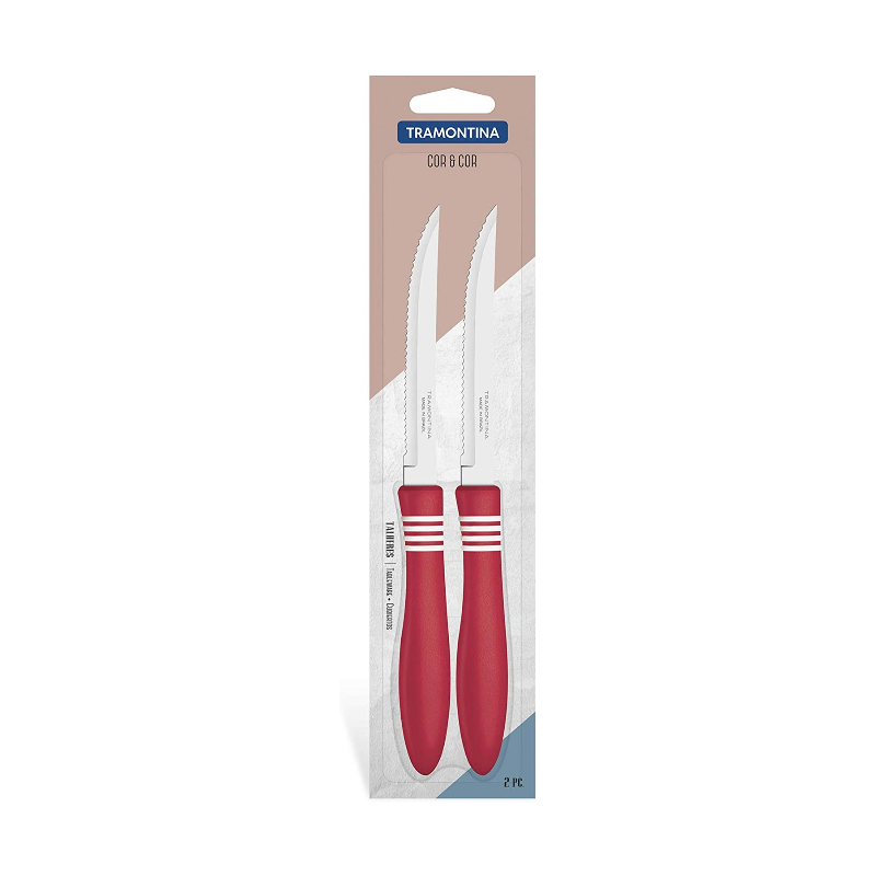 Tramontina Steak Knives Cor &Amp; Cor 2Pcs Set Red 23450/275 3 Tramontina Steak Knives Cor &Amp; Cor 2Pcs Set Red 23450/275