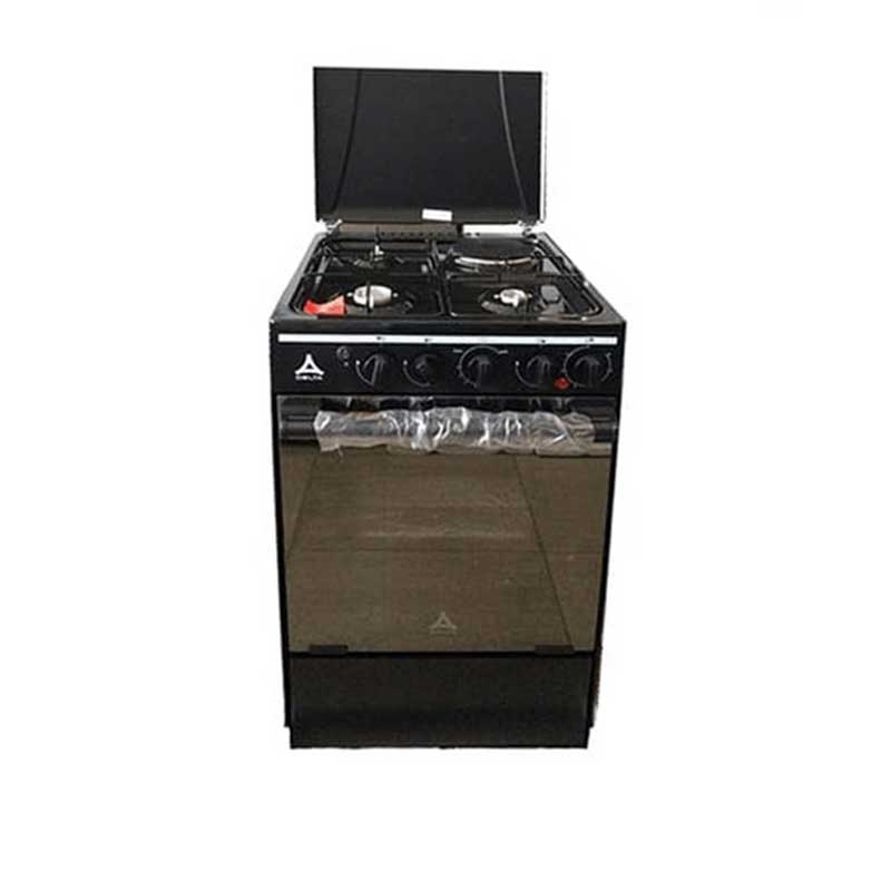 Delta Cookers 50X55Cm 3 Gas Burner, 1 Electric Hotplate With Gas Oven &Amp; Grill Black Dgc31B 2 Delta Cookers 50X55Cm 3 Gas Burner, 1 Electric Hotplate With Gas Oven &Amp; Grill Black Dgc31B