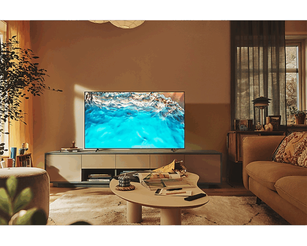 Samsung 65" LED 4K Crystal UHD Smart TV, Air Slim Design, Smart Hub, HDR, Motion Xcelerator, OTS Sound, Solarcell Remote 65BU8000