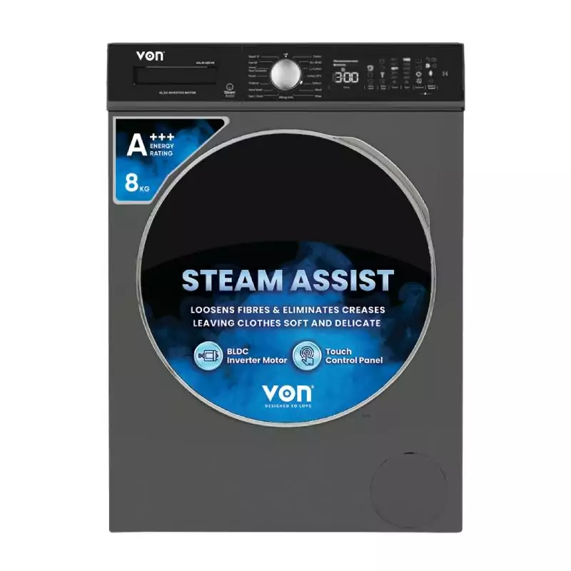 Von Front Load Washing Machine 8 Kg, Silver Inverter Motor Valw-08Fvk 1 Von Front Load Washing Machine 8 Kg, Silver Inverter Motor Valw-08Fvk