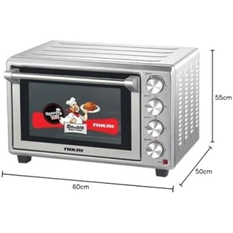 Nikai Oven Electric 52L With Rosting Function 4 Knobs Control 1800W NT5201RCAX1 120 Mins Timer Stainless Steel Heating Elements Inner Light Convection Fan Double Glass Panel