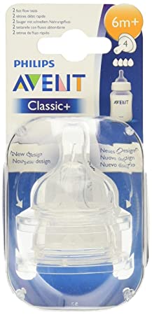 Philips Avent Nipple Fast Flow 4 Holes 6m+ 2's 634/27