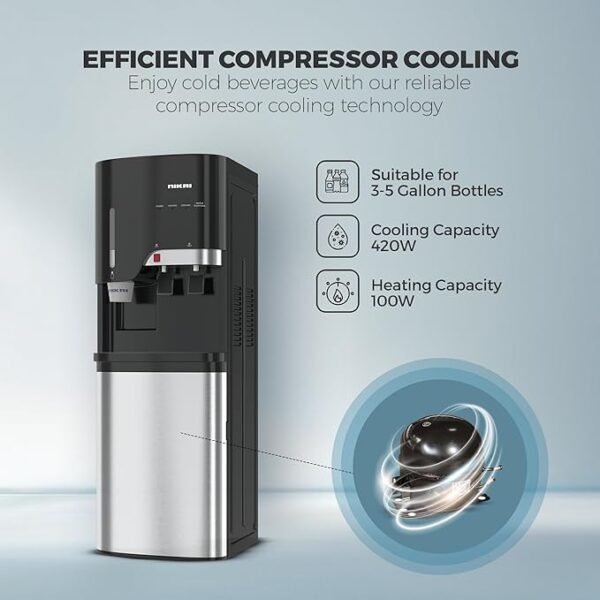 Nikai Water Dispenser 2 Taps Bottom Load with Cup Holder NWD5000BSS 2 Taps Hot And Cold Compressor Cooling Steel Tank Anti Bacterial Design