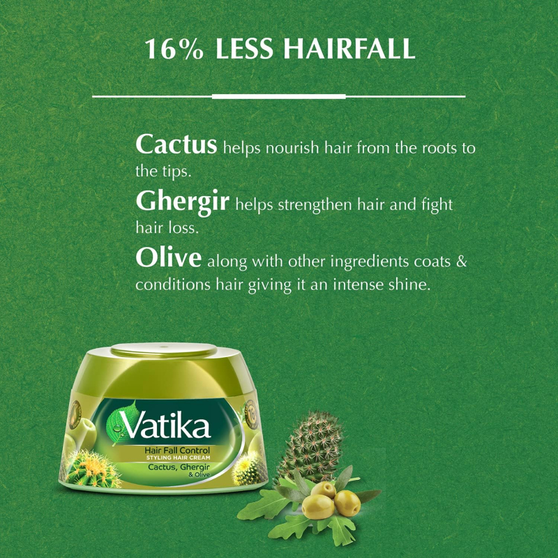 Vatika Hair Cream Hair Fall Control, Styling Hair Cream Olive Cactus Heena, 140ml (Pack of 3)
