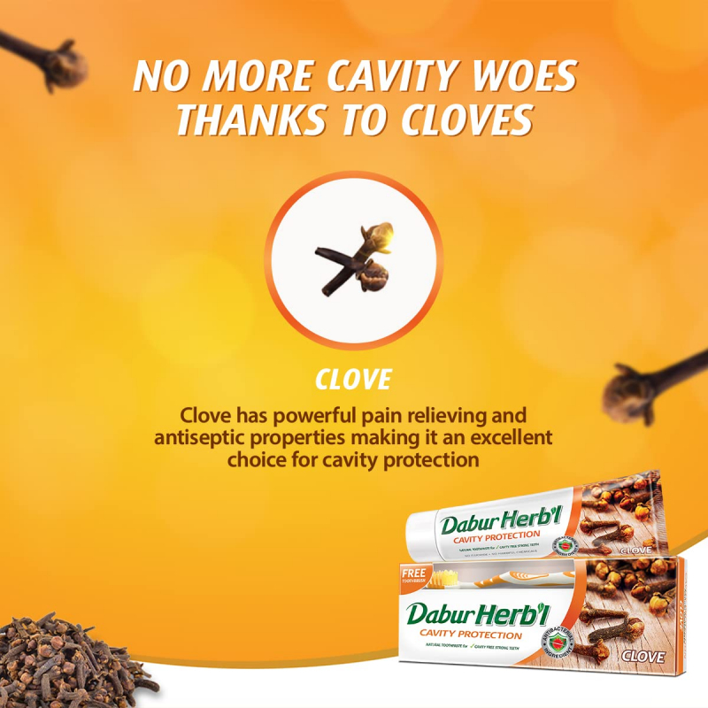 Dabur Herbal Toothpaste 150g with Brush Clove Natural Toothpaste for Cavity Protection‎, No Added Chemicals (Pack of 6)