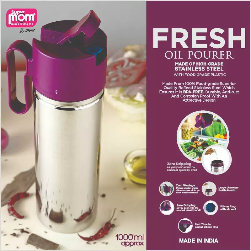 Supermom Fresh Oil Pourer 1000Ml Stainless Steel Body Leak Proof Spout Cap 573867 3 Supermom Fresh Oil Pourer 1000Ml Stainless Steel Body Leak Proof Spout Cap 573867