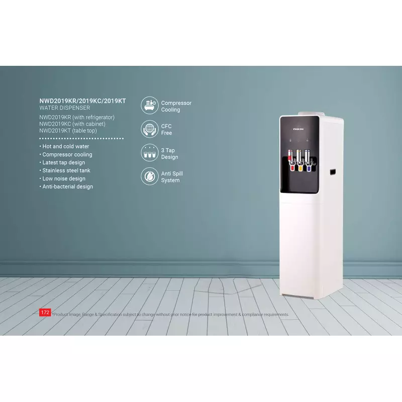 Nikai Water Dispenser 3 Taps Top Load With Refrigerator NWD2019KR 3 Taps Hot Normal and Cold Compressor Cooling Steel Tank Anti Bacterial Design