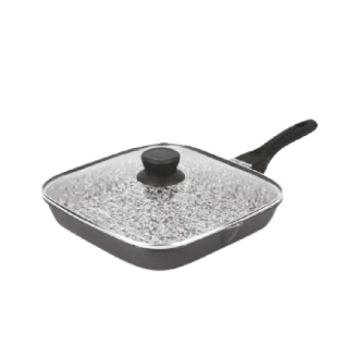 Orange Grill Pan Stone Finish 24cm Non-Stick with Glass Lid, 5 Layer Coating ONSC397