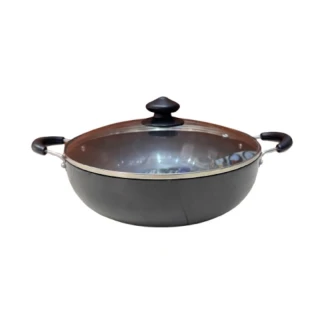Orange Hard Anodized Deep Kadai No11 2L with Glass Lid OHAC103