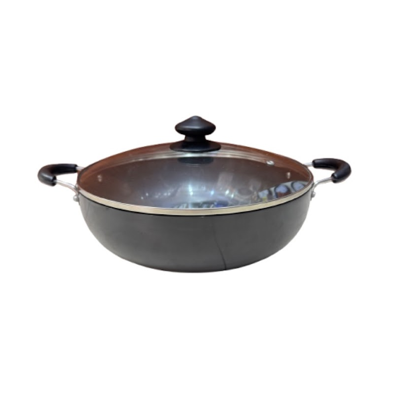 Orange Hard Anodized Deep Kadai No12 2.5L with Glass Lid OHAC104
