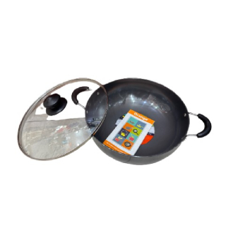Orange Hard Anodized Deep Kadai No13 3L with Glass Lid OHAC105