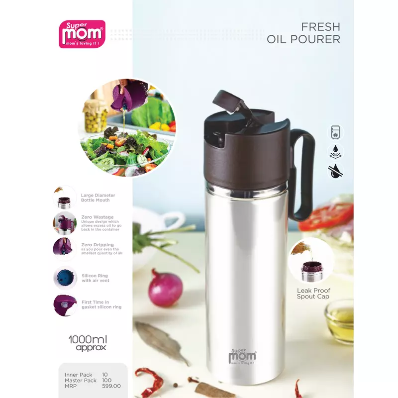 Supermom Fresh Oil Pourer 1000Ml Stainless Steel Body Leak Proof Spout Cap 573867 4 Supermom Fresh Oil Pourer 1000Ml Stainless Steel Body Leak Proof Spout Cap 573867