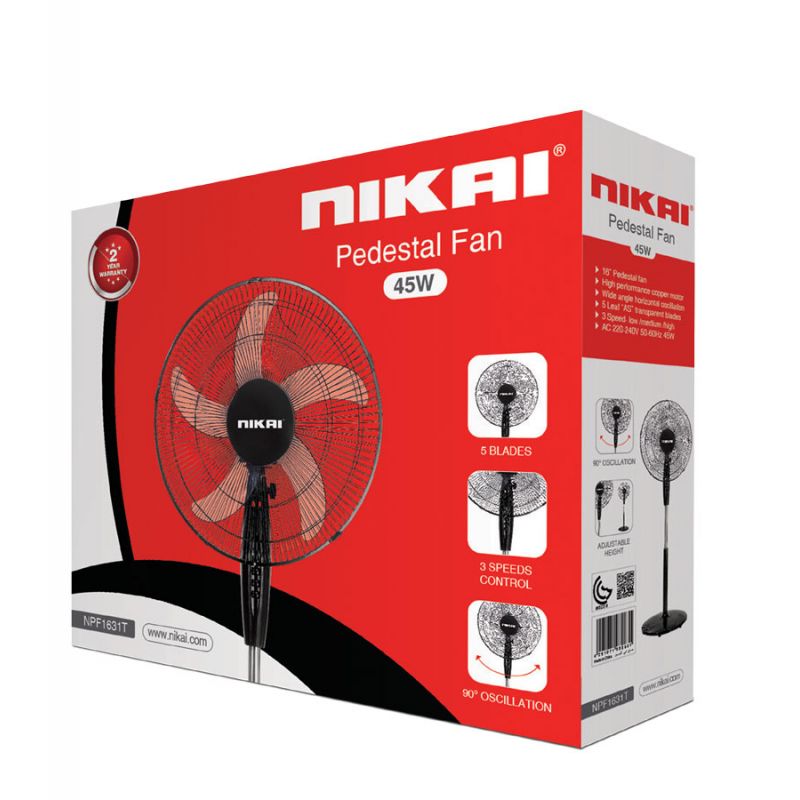 Nikai Stand Fan 16 Inch Padestal Fan 5 Blades 45W Npf1631T Wide Angle Horizontal Oscillation High Performance Copper Motor 3 Speed Low Medium And High 2 Nikai Stand Fan 16 Inch Padestal Fan 5 Blades 45W Npf1631T Wide Angle Horizontal Oscillation High Performance Copper Motor 3 Speed Low Medium And High