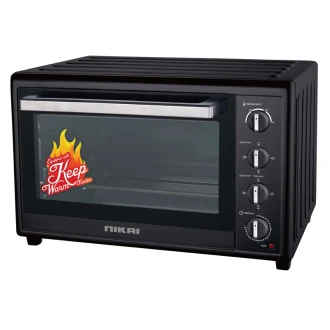 Nikai Oven Electric 100l with Rosting Function 4 Knobs Control 2200w NT1008RCAX 90 Mins Timer Double Glass Panel Stainless Steel Heating Elements With Thermostat