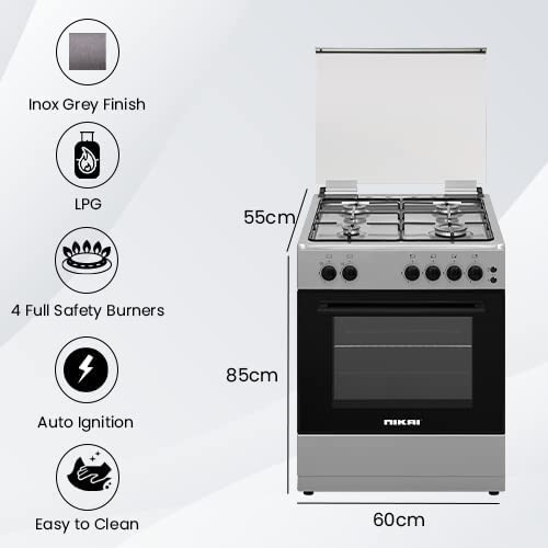 Nikai Oven Cooking Range 4 Burner Double Glass Door 60X55Cm U6062Fs Glass Lid Button Ignition For Hob With Lamp Stainless Steel Top And Body 2 Nikai Oven Cooking Range 4 Burner Double Glass Door 60X55Cm U6062Fs Glass Lid Button Ignition For Hob With Lamp Stainless Steel Top And Body