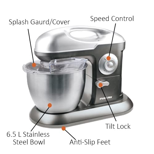 Nikai Kitchen Machine 6.5L Steel Bowl With Cover 1200W Nsm650A Stainless Steel Bowl With Cover Metal Gear 3 Blades Whisk, Dough Hook &Amp; Beater 10 Speed With Pulse 5 Nikai Kitchen Machine 6.5L Steel Bowl With Cover 1200W Nsm650A Stainless Steel Bowl With Cover Metal Gear 3 Blades Whisk, Dough Hook &Amp; Beater 10 Speed With Pulse