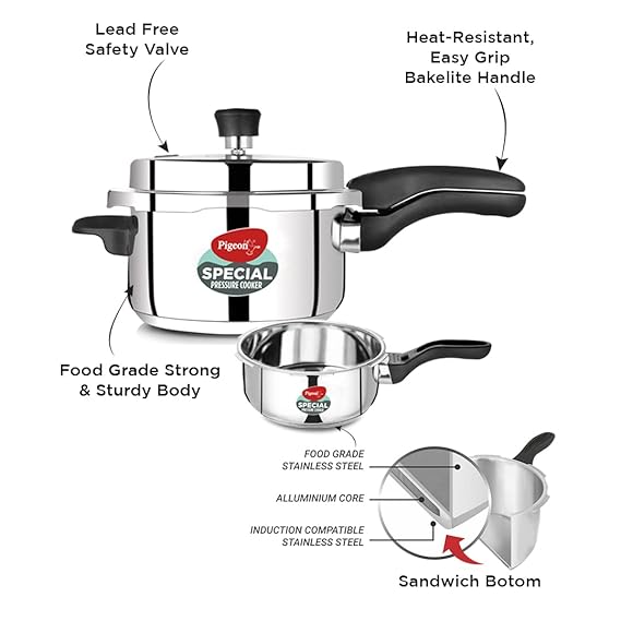 Pigeon Aluminium Pressure Cooker Set – 2L, 3L &Amp; 5L Outer Lid Durable Cookers For Fast Cooking Sap 12739 2 Pigeon Aluminium Pressure Cooker Set – 2L, 3L &Amp; 5L Outer Lid Durable Cookers For Fast Cooking Sap 12739