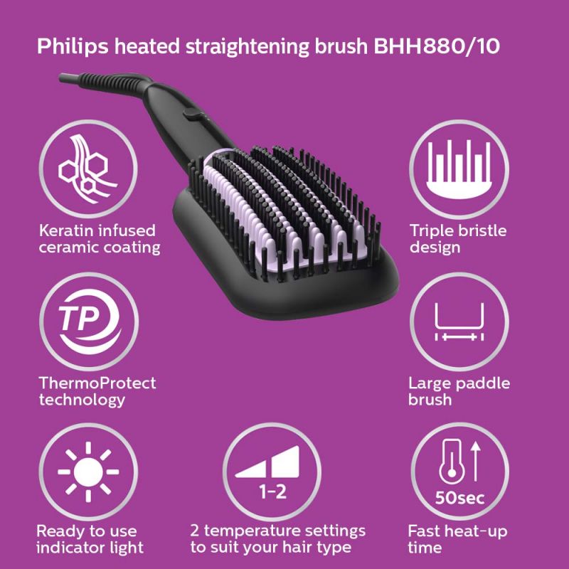 Philips Heated Straightening Brush Black Bhh880 2 Philips Heated Straightening Brush Black Bhh880
