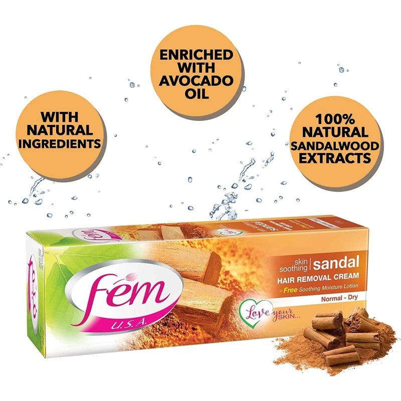 Dabur Fem Hair Removal Cream,For Normal And Dry Skin, Skin Rejuvenating, 120G Sandal Wood 4 Dabur Fem Hair Removal Cream,For Normal And Dry Skin, Skin Rejuvenating, 120G Sandal Wood - Set Of 3 Pcs