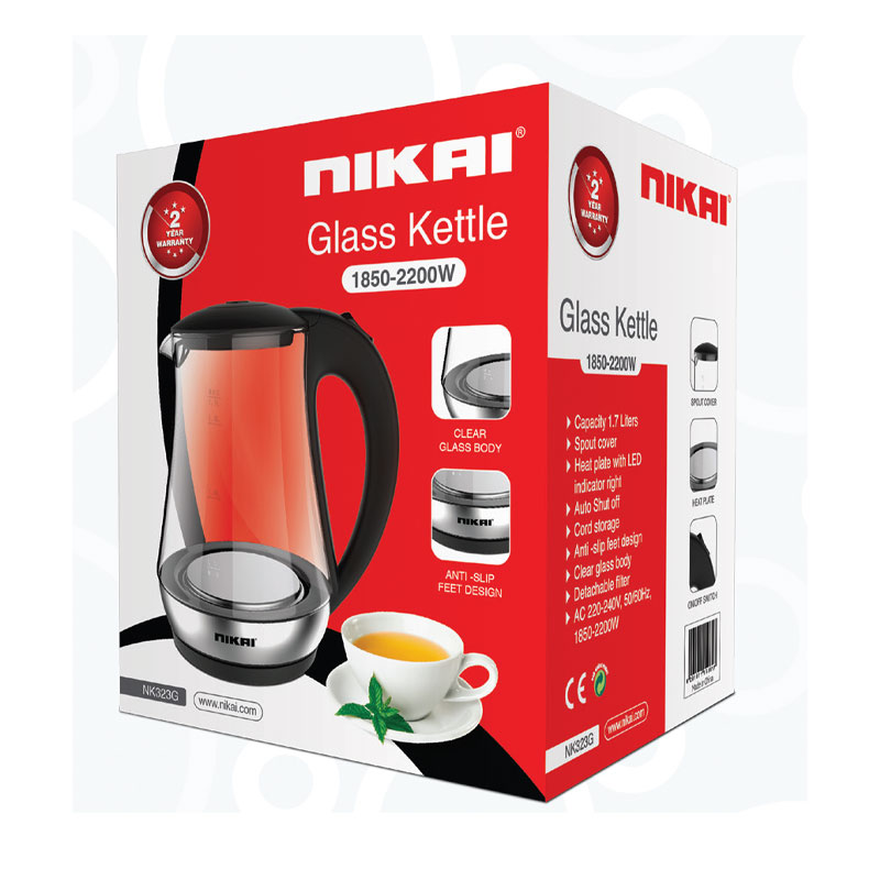 Nikai Jug Kettle 1.7L Glass With Cord Storage 2200W Nk323G Automatic Shut Off Heat Plate With Led Indicator Light Detachable Filter Spout Cover 4 Nikai Jug Kettle 1.7L Glass With Cord Storage 2200W Nk323G Automatic Shut Off Heat Plate With Led Indicator Light Detachable Filter Spout Cover