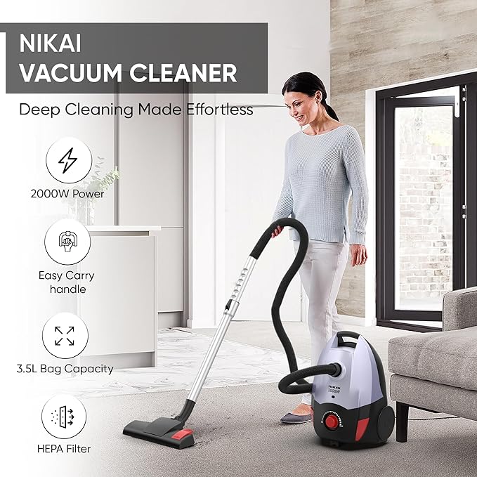 Nikai Vacuum Cleaner 3.5L Carry Handle With Cloth Bag 2000W Nvc9260A1 Metal Telescopic Tube Exhaust Filter Multipurpose Brush For Floor And Carpet High Efficiency Motor 6 Nikai Vacuum Cleaner 3.5L Carry Handle With Cloth Bag 2000W Nvc9260A1 Metal Telescopic Tube Exhaust Filter Multipurpose Brush For Floor And Carpet High Efficiency Motor