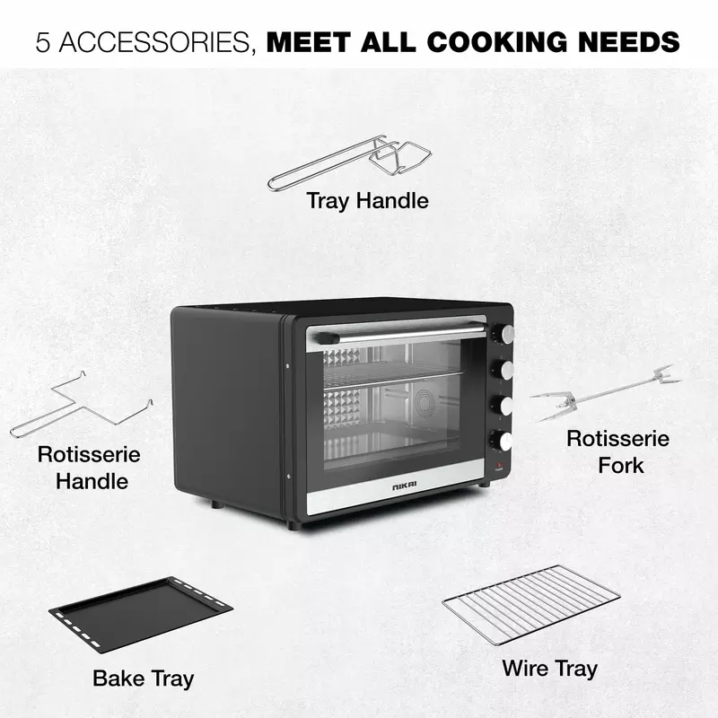 Nikai Oven Electric 75L With Rosting Function 4 Knobs Control 2200W Nt75Rcz 120 Mins Timer Convection Function Single Inner Light Glass Panel 4 Nikai Oven Electric 75L With Rosting Function 4 Knobs Control 2200W Nt75Rcz 120 Mins Timer Convection Function Single Inner Light Glass Panel